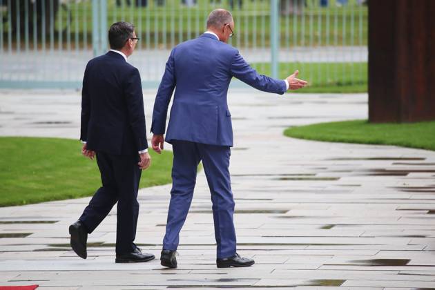 Berlin, Germany, October 8, 2026: The Federal Chancellery hosts a reception for British Prime Minister Andrew Andy Burnham and Federal Chancellor Friedrich Merz (CDU) during the welcome ceremony Copyright: xdtsxNachrichtenagenturx dts_137571