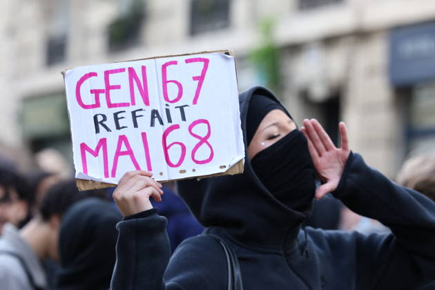 Catholic Institute of Paris and Paris-Panthéon-Assas Students Protest - Paris Students from the Catholic Institute of Paris and Paris-Panthéon-Assas University gather outside Paris-Panthéon-Assas University during a demonstration in support of high school students. The protesters are demanding the hiring of substitute teachers, increased resources, and decent learning conditions. Paris, France, October 8, 2026. Photo by Raphael Lafargue ABACAPRESS.COM Paris Ile-de-France France Copyright: xLafarguexRaphael ABACAx