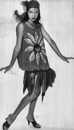 Burlesque -- Dancer Peggy Ryan gives her horrified reaction to the new Christian Dior H Look. Suitable only for the Chariston, she claims Peggy arrives in Sydney soon to appear with Johnnie Ray. September 03, 1954.  Copyright: xCopyrightxUnknownx 5513-81307816