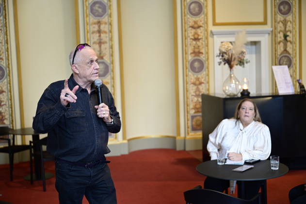 Stefan Hippler and Kathy Kelly at the press conference and presentation of the 16th HOPE Award at the 18th HOPE Gala in Dresden at the Schauspielhaus Dresden, Dresden, October 8, 2026 Copyright: xMatthiasxWehnertx