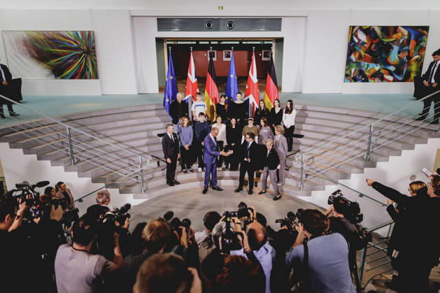 L R Friedrich Merz, CDU, Chancellor of Germany, and Andrew Burnham, Prime Minister of the United Kingdom, photographed during the exchange of the instruments of ratification for the Kensington Treaty in Berlin, October 8, 2026, Berlin, Germany Copyright: xFlorianxGaertnerx