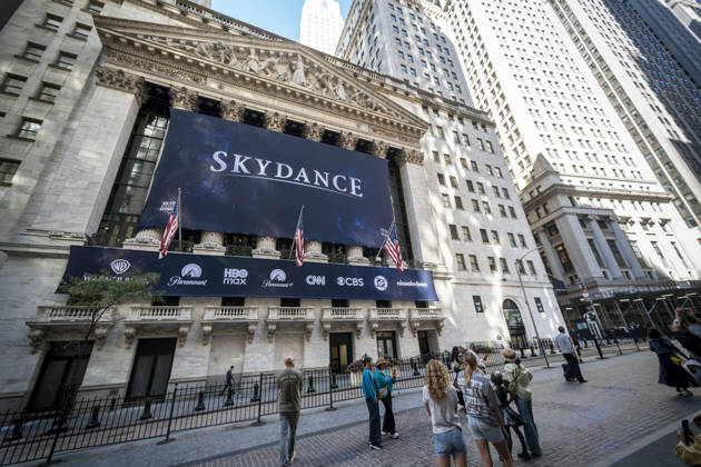 Skydance at the NYSE The New York Stock Exchange is decorated with a banner for Skydance on Thursday, October 8, 2026 celebrating it listing from NASDAQ to the NYSE following its acquisition of Warner Bros. Discovery.. (  RichardxB.xLevine