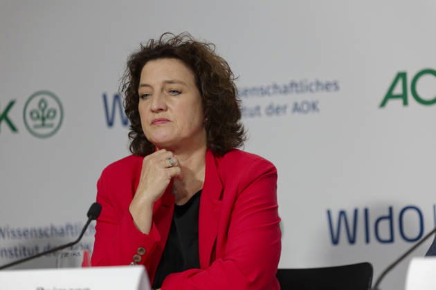 AOK Absenteeism Report 2026 Unveiled October 8, 2026, Germany, Berlin Press Conference: Absenteeism Report 2026 by the AOK Federal Association and the AOK Scientific Institute (WIsO). Pictured: Dr. Carola Reimann, Chairwoman of the Board of the AOK Federal Association