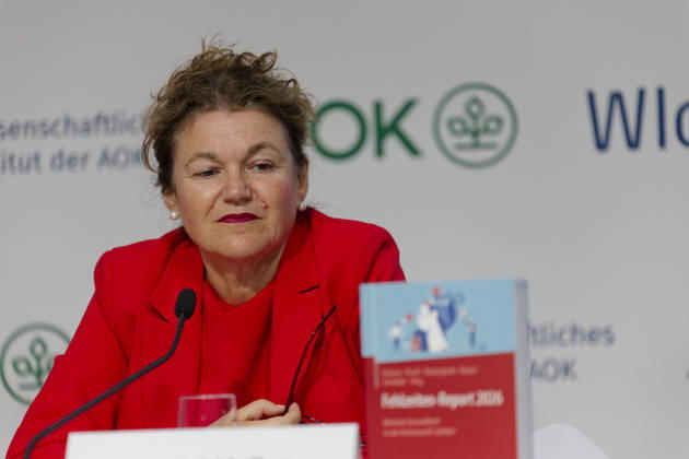 AOK Absenteeism Report 2026 Presented October 8, 2026, Germany, Berlin Press Conference: Absenteeism Report 2026 by the AOK Federal Association and the AOK Scientific Institute (WIsO). Pictured: Prof. Dr. med. Steffi G. Riedel-Heller, MPH, Director of the Institute for Social Medicine, Occupational Medicine, and Public Health at the University o