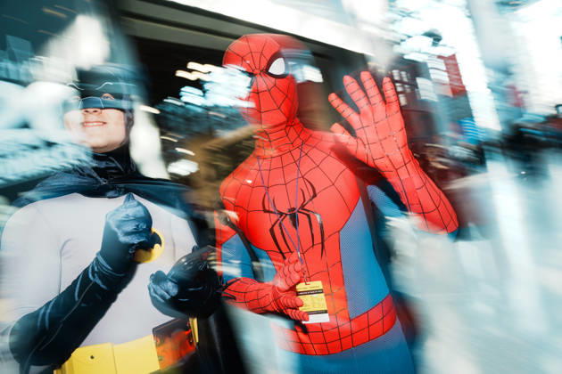 October 8, 2026, New York, New York, USA: People in cosplay as Batman and Spiderman at the 2026 New York Comic Con at the Javits Center in New York. New York USA  - ZUMAb148 20261008_zap_b148_058 Copyright: xBryanxSmithx