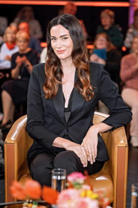 MDR Riverboat Model Gloria Sophie Burkandt during the taping of the MDR talk show Riverboat on October 8, 2026, at Mediacity Leipzig 20261008SFL0055