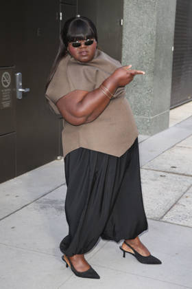 October 8, 2026, New York, New York, USA: GABOUREY SIDIBE arrives at ABC Studios New York USA  - ZUMAh16_ 20261008_zaf_h16_036 Copyright: xDanxHerrickx