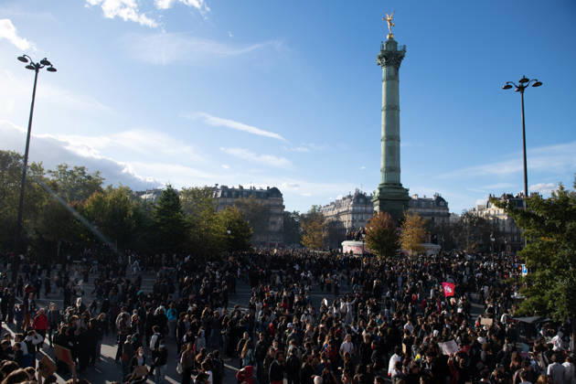 High School And University Student Protest - Paris High school students demonstrate at Place de la Bastille in Paris, France on October 8, 2026. Photo by Fabrice Sapte ABACAPRESS.COM Paris France  Copyright: xSaptexFabrice ABACAx