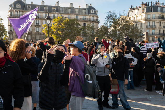 High School And University Student Protest - Paris High school students demonstrate at Place de la Bastille in Paris, France on October 8, 2026. Photo by Fabrice Sapte ABACAPRESS.COM Paris France Copyright: xSaptexFabrice ABACAx