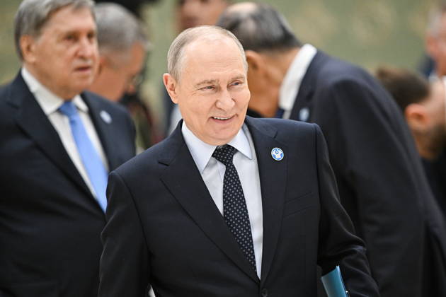 TURKMENISTAN, BALKAN PROVINCE - OCTOBER 9, 2026: Russia s President Vladimir Putin (C) and his adviser Yuri Ushakov attend a narrow-format meeting of the CIS Council of Heads of State in Turkmenbashi Turkmenistan - ZUMAt113 20261009_zaa_t113_152 Copyright: xSergeixBobylevx