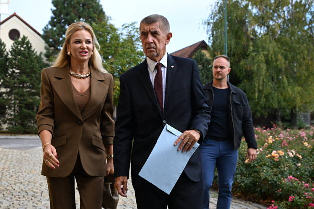 The two-day elections to municipal assemblies started in the Czech Republic together with the first round of the elections to one-third of the Senate, on October 9, 2026. On the photo come to vote Czech Prime Minister Andrej Babis (ANO) and his wife Monika Babisova, in Pruhonice, Czech Republic. (CTKxPhoto KaterinaxSulova) CTKPhotoP2026100904872  CTKPhotoP2026100904872