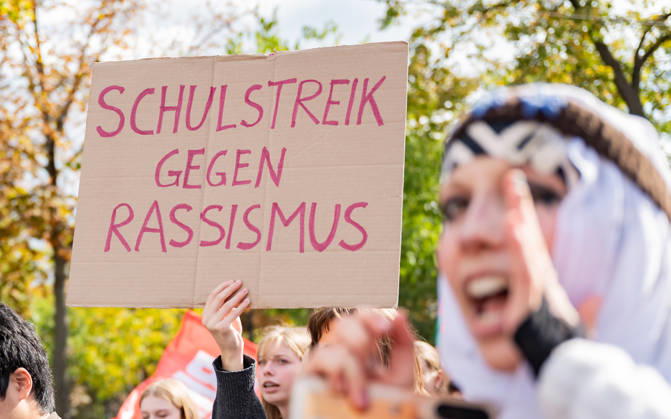October 9, 2026: Protest Against the Headscarf Ban. Participants in the School on Fire demonstration—a school strike against the headscarf ban, but also against racism in general— sexism, and militarization in schools at Human Rights Square in Vienna, Austria Vienna Human Rights Square Vienna Austria