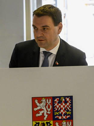The two-day elections to municipal assemblies started in the Czech Republic together with the first round of the elections to one-third of the Senate, on October 9, 2026. On the photo Czech Foreign Minister and Chairman of the Motorists for themselves party Petr Macinka cast his vote in Prague. (CTKxPhoto MichalxKrumphanzl) CTKPhotoP2026100906766 CTKPhotoP2026100906766