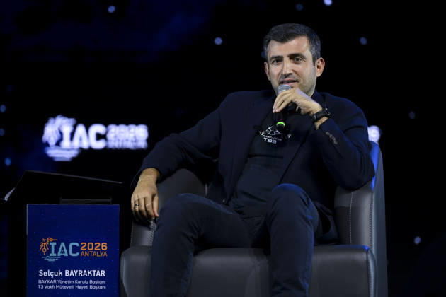 Selcuk Bayraktar speaks at The Future Starts Here: Technology, Space and the Next Generation panel ANTALYA, TURKIYE - OCTOBER 09: Chairman of the Board of Trustees of the T3 Foundation and Chairman of the Board of Baykar Selcuk Bayraktar delivers a speech during the The Future Starts Here: Technology, Space and the Next Generation panel at the 77th International Astronautical Congress (IAC 2026), organized by the International Astronautical Federation (IAF) under the coordination of the Ministry of Industry and Technology and co-hosted by the Turkish Space Agency (TUA) and SAHA Istanbul, at the NEST Congress Center in Antalya, Turkiye, on October 9, 2026. Utku Ucrak Anadolu Antalya Turkey. Editorial use only. Please get in touch for a  Copyright: x2026xAnadoluxUtkuxUcrakx