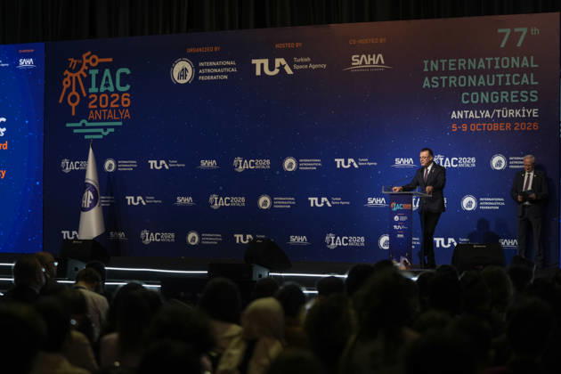 Closing ceremony of the 77th International Astronautical Congress in Antalya ANTALYA, TURKIYE - OCTOBER 09: President of the Turkish Space Agency Yusuf Kirac speaks during the award and certificate ceremony is held for the winners of student competitions during the closing ceremony of the 77th International Astronautical Congress (IAC), organized by the International Astronautical Federation (IAF), at the NEST Congress Center in Antalya, Turkiye on October 09, 2026. Osmancan Gurdogan Anadolu Antalya Turkey. Editorial use only. Please get in touch for any other usage.  Copyright: x2026xAnadoluxOsmancanxGurdoganx