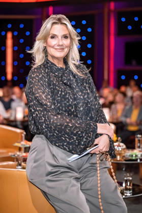 MDR Riverboat host Kim Fisher during the taping of the MDR talk show Riverboat on October 9, 2026, at Mediacity Leipzig 20261009SFL0008