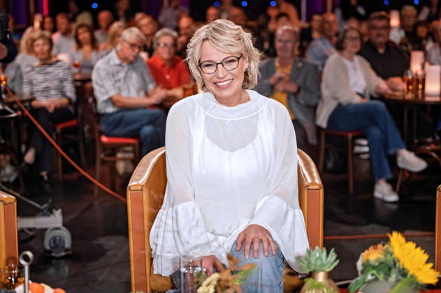 MDR Riverboat host Andrea Ballschuh during the taping of the MDR talk show Riverboat on October 9, 2026, at Mediacity Leipzig 20261009SFL0020