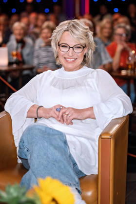 MDR Riverboat host Andrea Ballschuh during the taping of the MDR talk show Riverboat on October 9, 2026, at Mediacity Leipzig 20261009SFL0029
