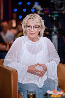MDR Riverboat host Andrea Ballschuh during the taping of the MDR talk show Riverboat on October 9, 2026, at Mediacity Leipzig 20261009SFL0052