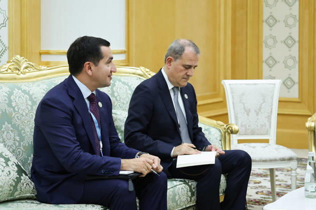 October 9, 2026, Turkmenbashi, Turkmenistan: Azerbaijani President Ilham Aliyev sits beside an aide taking notes during a bilateral meeting with Iranian President Masoud Pezeshkian in Turkmenbashi, Turkmenistan, on October 9, 2026. According to Azerbaijan s presidency, the leaders reviewed recent bilateral contacts and a recent visit by an Azerbaijani delegation to Iran, said work on the Aghband-Kalaleh project had reached its final stage and discussed follow-up on agreements from their previous meeting in Bishkek. Aliyev also noted Iran s first participation as a non-member state in the CIS Plus format. Turkmenbashi Turkmenistan - ZUMAi98_ 20261009_zih_i98_092 Copyright: xIranianxPresidencyx