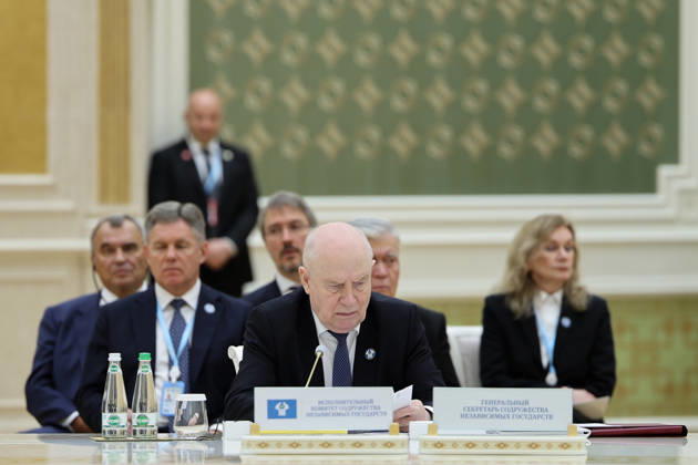 October 9, 2026, Turkmenbashi, Turkmenistan: CIS Secretary General Sergey Lebedev reads from a document during the CIS Council of Heads of State meeting in the Avaza National Tourist Zone in Turkmenbashi, Turkmenistan, on October 9, 2026. The meeting, chaired by Turkmen President Serdar Berdimuhamedov, brought together leaders of CIS states and CIS Secretary General Sergey Lebedev, with Pezeshkian participating for the first time as a special guest. Turkmenbashi Turkmenistan - ZUMAi98_ 20261009_zih_i98_049 Copyright: xIranianxPresidencyx
