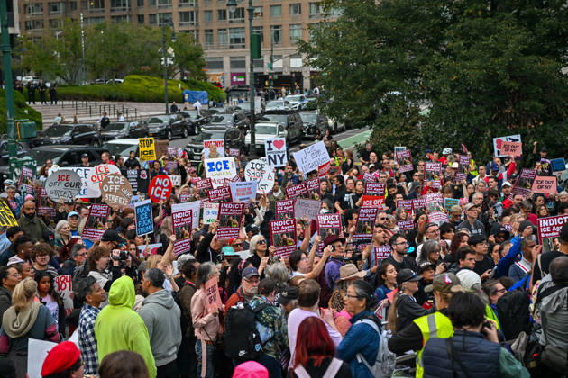 Thousands of New York protesters rally against ICE after Bronx shooting NEW YORK, UNITED STATES - OCTOBER 9: Thousands of people gathered at Foley Square to demand the withdrawal of US Immigration and Customs Enforcement (ICE) from the city, a day after an ICE officer shot a Dominican Republic national in the neck in the Bronx in New York, United States on October 9, 2026. Waleed Zein Anadolu New York United States. Editorial use only. Please get in touch for any other usage.  Copyright: x2026xAnadoluxWaleedxZeinx