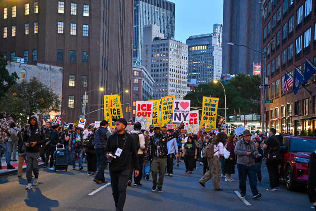 Thousands of New York protesters rally against ICE after Bronx shooting NEW YORK, UNITED STATES - OCTOBER 9: Thousands of people gathered at Foley Square to demand the withdrawal of US Immigration and Customs Enforcement (ICE) from the city, a day after an ICE officer shot a Dominican Republic national in the neck in the Bronx in New York, United States on October 9, 2026. Waleed Zein Anadolu New York United States. Editorial use only. Please get in touch for any other usage.  Copyright: x2026xAnadoluxWaleedxZeinx