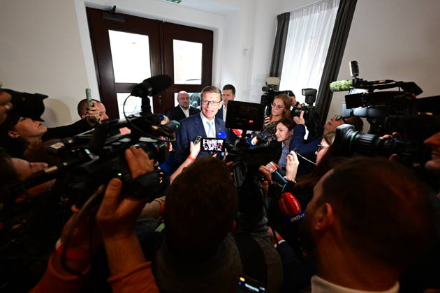 The two-day elections to municipal assemblies ended in the Czech Republic together with the first round of the elections to one-third of the Senate, at 2:00 p.m. on October 10, 2026. On the photo: ODS Chairman Martin Kupka speaks to journalists at ODS s central campaign headquarters in Prague. (CTKxPhoto MichalxKamaryt) CTKPhotoP2026101004292  CTKPhotoP2026101004292