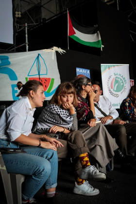 IPA89506321 - Naples, October 10, 2026 Conference at the former NATO base; Greta Thunberg in Bagnoli discussing the CPRs, and today at the march and the pro-PAL debate with Francesca Albanese (NeaPhoto Renato Esposito)  Copyright: xx xx IPA89506321