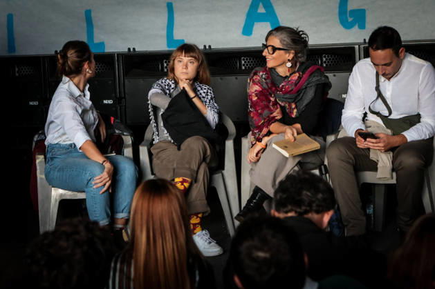 IPA89506295 - Naples, October 10, 2026: Conference at the former NATO base; Greta Thunberg in Bagnoli discussing the CPRs, and today at the march and the pro-Pal debate with Francesca Albanese (NeaPhoto Renato Esposito)  Copyright: xx xx IPA89506295