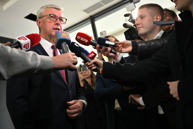 The two-day elections to municipal assemblies ended in the Czech Republic together with the first round of the elections to one-third of the Senate, at 2:00 p.m. on October 10, 2026. On the photo: Karel Havlicek, Minister of Industry and Trade and deputy party chairman, speaks to reporters at the ANO Movement s central campaign headquarters in Prague. (CTKxPhoto MichaelaxRihova) CTKPhotoP2026101004837  CTKPhotoP2026101004837