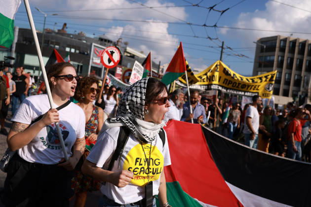 Global day of Action for Palestine protest in Athens ATHENS, GREECE - OCTOBER 10 : People take part in a protest during the Global Day of Action for Palestine in Athens, Greece on October 10, 2026. Costas Baltas Anadolu Athens Greece. Editorial use only. Please get in touch for any other usage.  Copyright: x2026xAnadoluxCostasxBaltasx