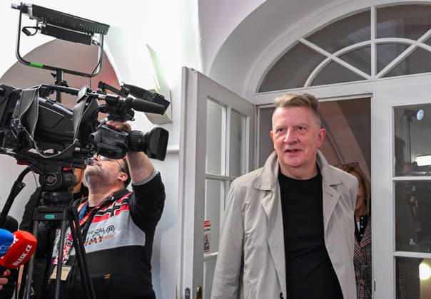The two-day elections to municipal assemblies ended in the Czech Republic together with the first round of the elections to one-third of the Senate, at 2:00 p.m. on October 10, 2026. On the photo: candidate for the Senate in the Prague 1 district Jiri Padevet speaks with reporters at the campaign headquarters of the Mayors and Independents (STAN) movement in Prague. (CTKxPhoto KaterinaxSulova) CTKPhotoP2026101004402  CTKPhotoP2026101004402