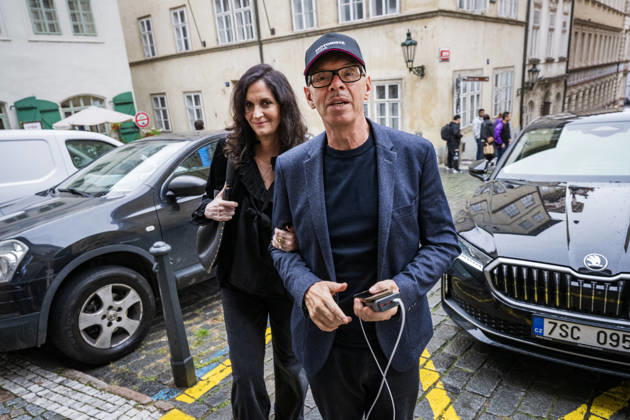 The two-day elections to municipal assemblies ended in the Czech Republic together with the first round of the elections to one-third of the Senate, at 2:00 p.m. on October 10, 2026. On the photo: Minister of Culture Oto Klempir and his wife, Nadia Klempirova Safratova, arrrive at the Motorists for Themselves campaign headquarters in Prague. (CTKxPhoto VitxSimanek) CTKPhotoP2026101003941  CTKPhotoP2026101003941