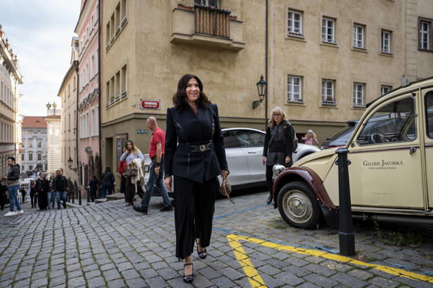 The two-day elections to municipal assemblies ended in the Czech Republic together with the first round of the elections to one-third of the Senate, at 2:00 p.m. on October 10, 2026. On the photo: Klara Sovova, a candidate for Mayor of Prague, arrrives at the Motorists for Themselves campaign headquarters in Prague. (CTKxPhoto VitxSimanek) CTKPhotoP2026101004853  CTKPhotoP2026101004853