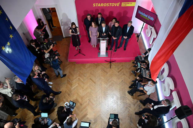The two-day elections to municipal assemblies ended in the Czech Republic together with the first round of the elections to one-third of the Senate, at 2:00 p.m. on October 10, 2026. On the photo: a briefing at the campaign headquarters of the Mayors and Independents (STAN) movement in Prague. (CTKxPhoto KaterinaxSulova) CTKPhotoP2026101005606  CTKPhotoP2026101005606
