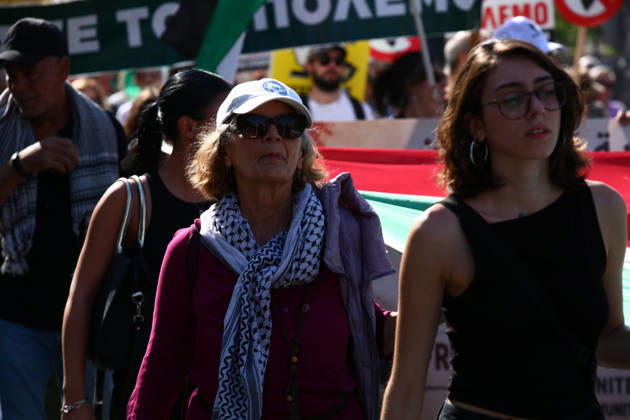 October 10, 2026, Athens, Attica, GREECE: Women wearing Palestinian keffiyehs take part in a pro-Palestinian march. Athens GREECE  - ZUMAx103 20261010_zip_x103_012 Copyright: xHarrisxXanthopoulosx