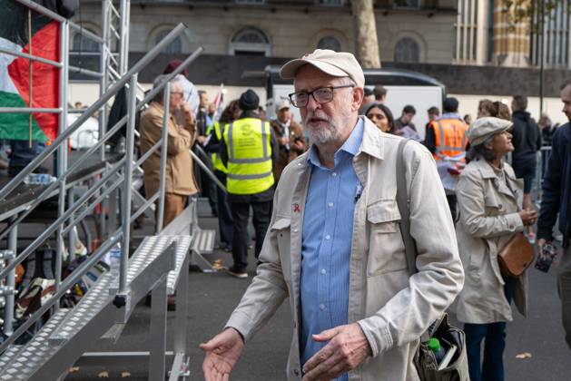 October 10, 2026, London, United Kingdom: Jeremy Corbyn, the Member of Parliament for Islington North, attends the National March for Palestine in London. The march marks three years since the outbreak of the war in Gaza in October 2023.The National March for Palestine, which was organised by the Palestine Coalition in London. The march marks three years since the outbreak of the war in Gaza in October 2023 London United Kingdom - ZUMAs197 20261010_aaa_s197_061 Copyright: xPhilxLewisx