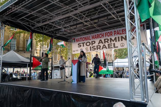 October 10, 2026, London, United Kingdom: Zarah Saltana, Member of Parliament for Coventry South, speaks at the National March for Palestine in London. The march marks three years since the outbreak of the war in Gaza in October 2023.The National March for Palestine, which was organised by the Palestine Coalition in London. The march marks three years since the outbreak of the war in Gaza in October 2023 London United Kingdom - ZUMAs197 20261010_aaa_s197_069 Copyright: xPhilxLewisx