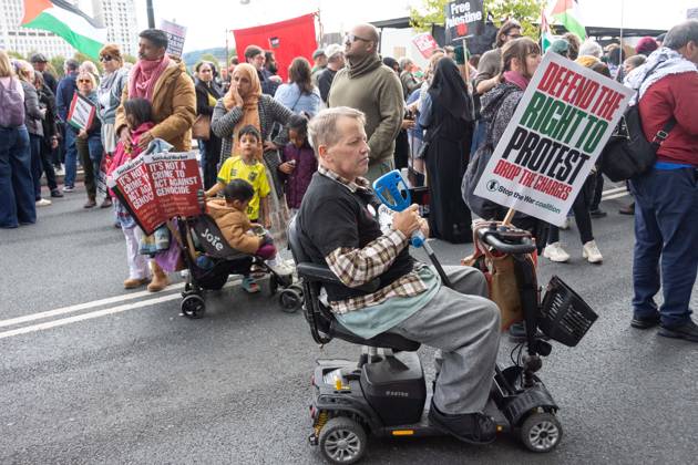 October 10, 2026, London, London, England: The National March for Palestine took place to mark the third anniversary of the start of the war in Gaza. Around ten thousand gathered on The Thames embankment and marched to Parliament Squre. They faced an Israeli counter demonstration of a handfull of protesters. Some arrests were reported by police. London England - ZUMAr169 20261010_zip_r169_059 Copyright: xRodxHarbinsonx
