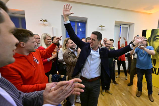 The two-day elections to municipal assemblies ended in the Czech Republic together with the first round of the elections to one-third of the Senate, at 2:00 p.m. on October 10, 2026. On the photo: Jan Grolich, Governor of South Moravia Region and Chairman of the KDU-CSL, celebrates at the KDU-CSL s central campaign headquarters following the elections in Slapanice, South Moravian Region. (CTKxPhoto VaclavxSalek) CTKPhotoP2026101005718  CTKPhotoP2026101005718