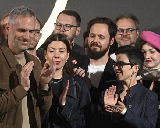 The two-day elections to municipal assemblies ended in the Czech Republic together with the first round of the elections to one-third of the Senate, at 2:00 p.m. on October 10, 2026. On the photo: Pirate Party Chairman Zdenek Hrib, left, and Member of Parliament Katerina Stojanova, and Chairwoman of the Pirate Party Parliamentary Caucus Olga Richterova, at the Pirate Party s campaign headquarters in Prague. (CTKxPhoto MichalxKrumphanzl) CTKPhotoP2026101007001  CTKPhotoP2026101007001