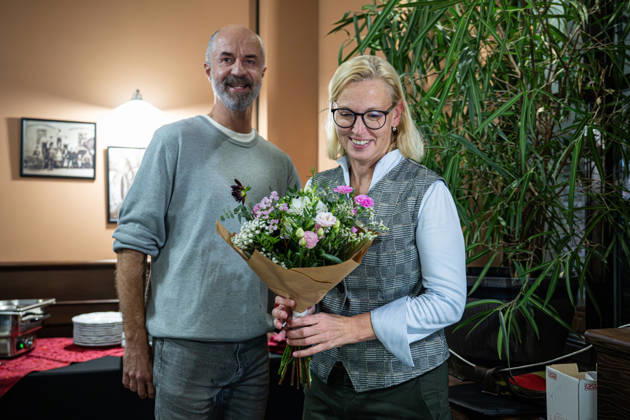 The two-day elections to municipal assemblies ended in the Czech Republic together with the first round of the elections to one-third of the Senate, at 2:00 p.m. on October 10, 2026. On the photo from left: Deputy Mayor for Investments Lukas Radek (TOP 09) and Mayor Pavlina Springerova (Hradec Democratic Club) celebrate the preliminary election results at the campaign team of the Hradec Democratic Club (HDK) and TOP 09 (with the support of the Hradec Teachers Association) in Hradec Kralove. (CTKxPhoto DavidxTanecek) CTKPhotoP2026101006508  CTKPhotoP2026101006508