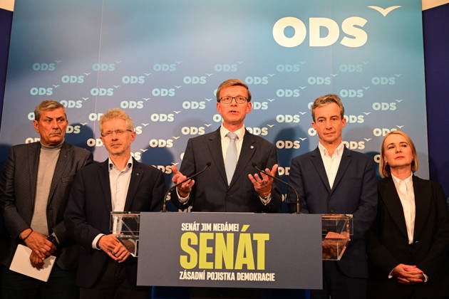 The two-day elections to municipal assemblies ended in the Czech Republic together with the first round of the elections to one-third of the Senate, at 2:00 p.m. on October 10, 2026. On the photo from left: Senator Zdenek Nytra, Senate President Milos Vystrcil, ODS Chairman Martin Kupka, Tomas Portlik, the ODS candidate for Mayor of Prague, and MP Jana Cernochova at party s campaign headquarters in Prague. (CTKxPhoto MichalxKamaryt) CTKPhotoP2026101005812  CTKPhotoP2026101005812