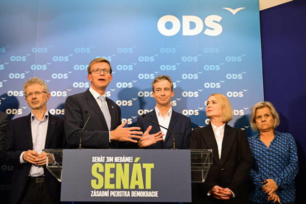 The two-day elections to municipal assemblies ended in the Czech Republic together with the first round of the elections to one-third of the Senate, at 2:00 p.m. on October 10, 2026. On the photo from left: Senate President Milos Vystrcil, ODS Chairman Martin Kupka, Tomas Portlik, the ODS candidate for Mayor of Prague, MP Jana Cernochova and MEP Veronika Vrecionova at party s campaign headquarters in Prague. (CTKxPhoto MichalxKamaryt) CTKPhotoP2026101006098  CTKPhotoP2026101006098