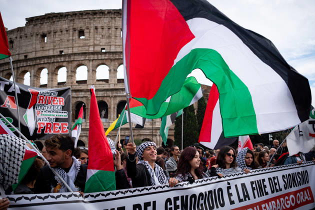 October 10, 2026, Rome, Rm, Italy: Thousands of people take to the streets of the capital to march in solidarity with Gaza and the Palestinians, and to call for the unblocking of humanitarian aid entering the Strip. Rome Italy - ZUMAg256 20261010_znp_g256_006 Copyright: xMarcoxDixGianvitox