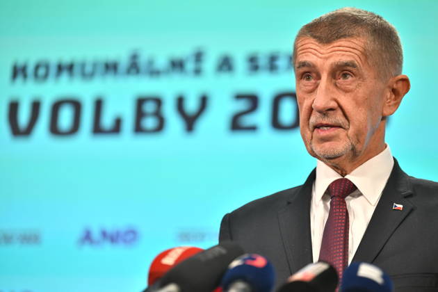 Senior government ANO movement, chairman Andrej Babis (photo) and first deputy chairman Karel Havlicek (not seen), gives press conference on results of the municipal and Senate elections in the afternoon at Centre for Movement Medicine, Prague 4 - Chodov, on October 10,2026. (CTKxPhoto MichaelaxRihova) CTKPhotoP2026101007885  CTKPhotoP2026101007885