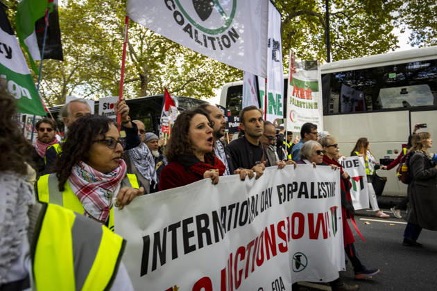 National March for Palestine Marks Three Years Since the Israel - Gaza War Began Central London, October 10, 2026 Pro-Palestine demonstrators took to the streets of Central London for the National March for Palestine, marking three years since the war in Gaza began in October 2023. Participants marched in solidarity with Palestinians, carrying Palestinian flags, banners and placards calling for an end to the conflict and highlighting the ongoing humanitarian crisis in Gaza., Credit:Zak Irfan Avalon  Copyright: xZakxIrfanx xAvalonx 1142149631