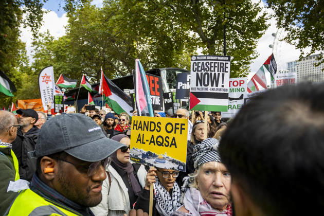 National March for Palestine Marks Three Years Since the Israel - Gaza War Began Central London, October 10, 2026 Pro-Palestine demonstrators took to the streets of Central London for the National March for Palestine, marking three years since the war in Gaza began in October 2023. Participants marched in solidarity with Palestinians, carrying Palestinian flags, banners and placards calling for an end to the conflict and highlighting the ongoing humanitarian crisis in Gaza., Credit:Zak Irfan Avalon  Copyright: xZakxIrfanx xAvalonx 1142149642