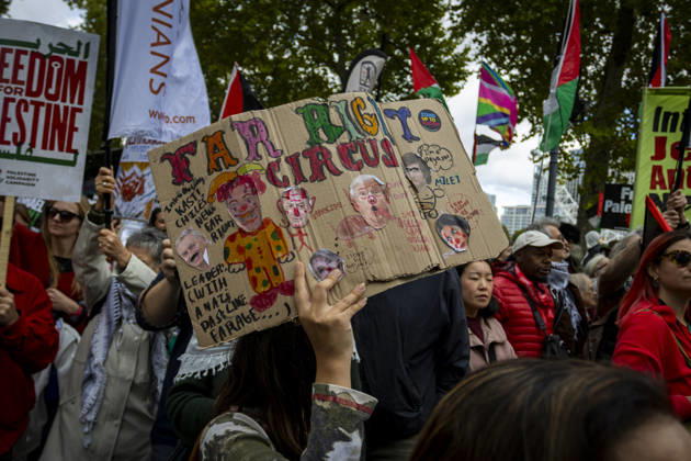 National March for Palestine Marks Three Years Since the Israel - Gaza War Began Central London, October 10, 2026 Pro-Palestine demonstrators took to the streets of Central London for the National March for Palestine, marking three years since the war in Gaza began in October 2023. Participants marched in solidarity with Palestinians, carrying Palestinian flags, banners and placards calling for an end to the conflict and highlighting the ongoing humanitarian crisis in Gaza., Credit:Zak Irfan Avalon  Copyright: xZakxIrfanx xAvalonx 1142149732